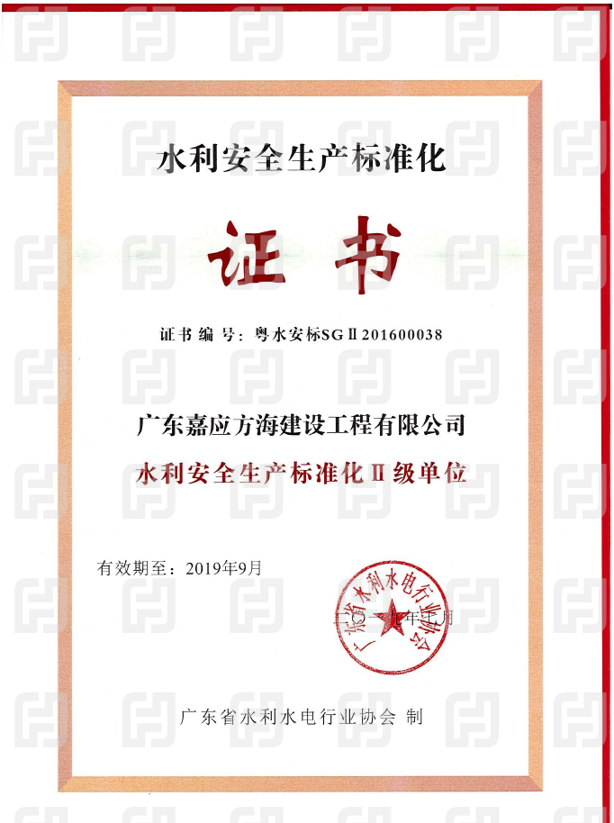 2016水利生產(chǎn)安全標(biāo)準(zhǔn)化II級單位